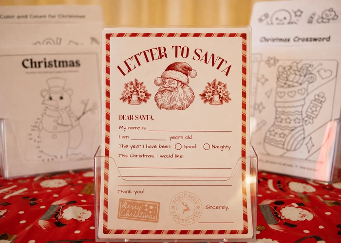 Letter to Santa activity card at Santa's Post Office